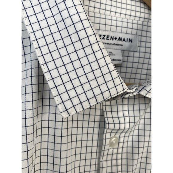 Mizzen + Main Leeward White Navy Mini Grid Check Shirt Men’s XL Stretch Spread - Picture 5 of 16